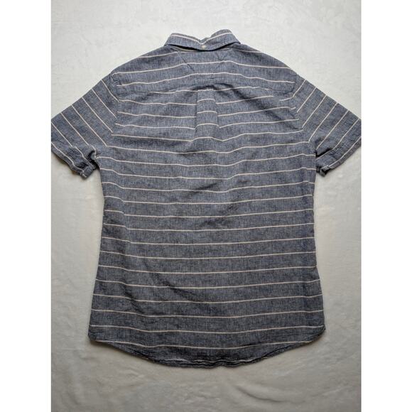 Tommy Hilfiger Mens Linen Short Sleeve Button Down - Medium Gray White Stripe - Picture 7 of 7